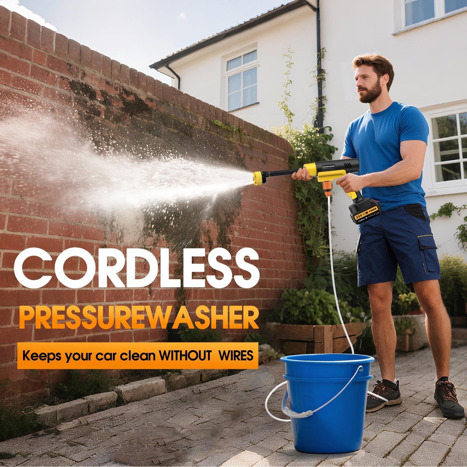 Cordless Portable High Pressure Water Spray Gun Car Washer Cleaner Tool 21V