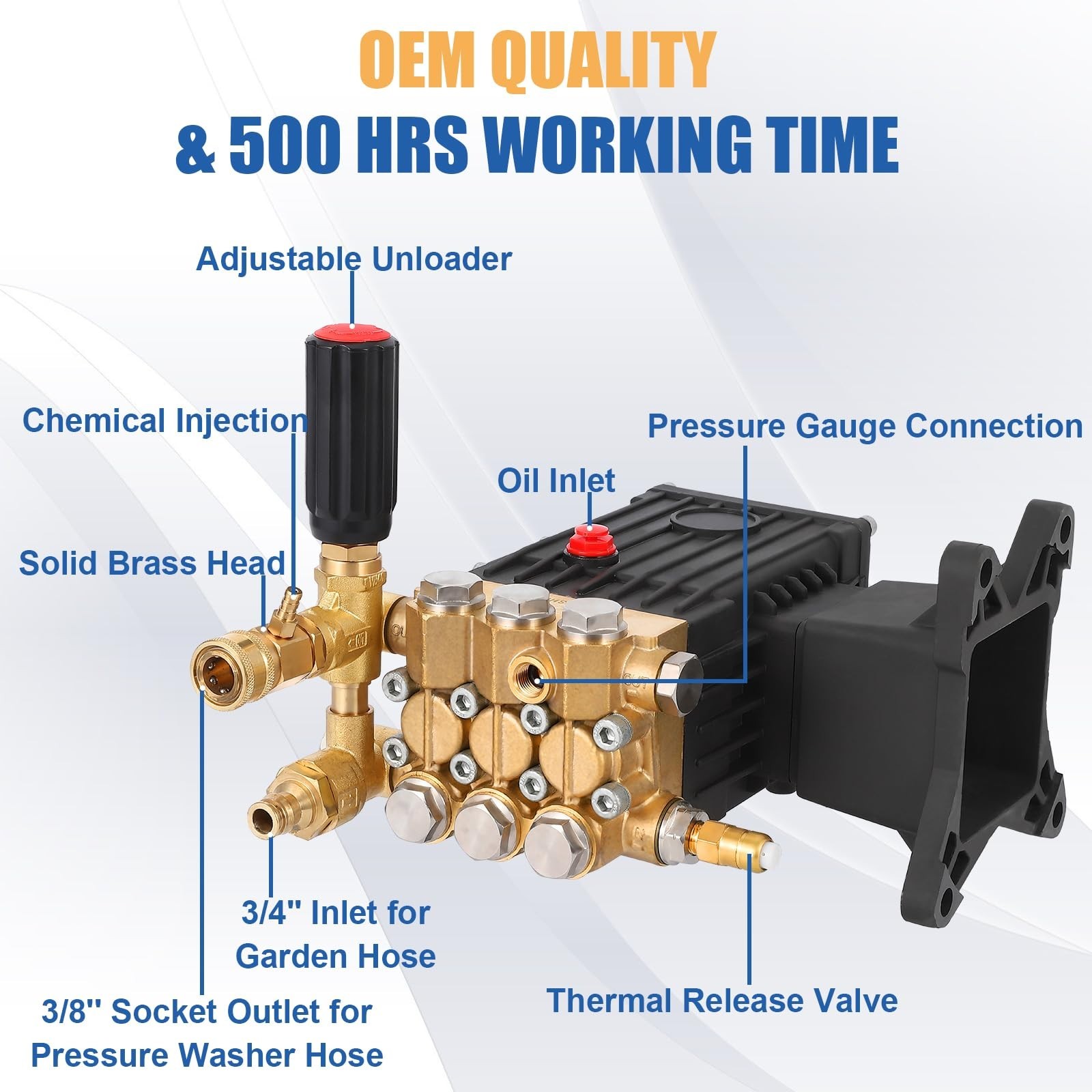 Pressure Washer Pump Power Washer Pump 4.4GPM 4000 psi 1″ Shaft Horizontal