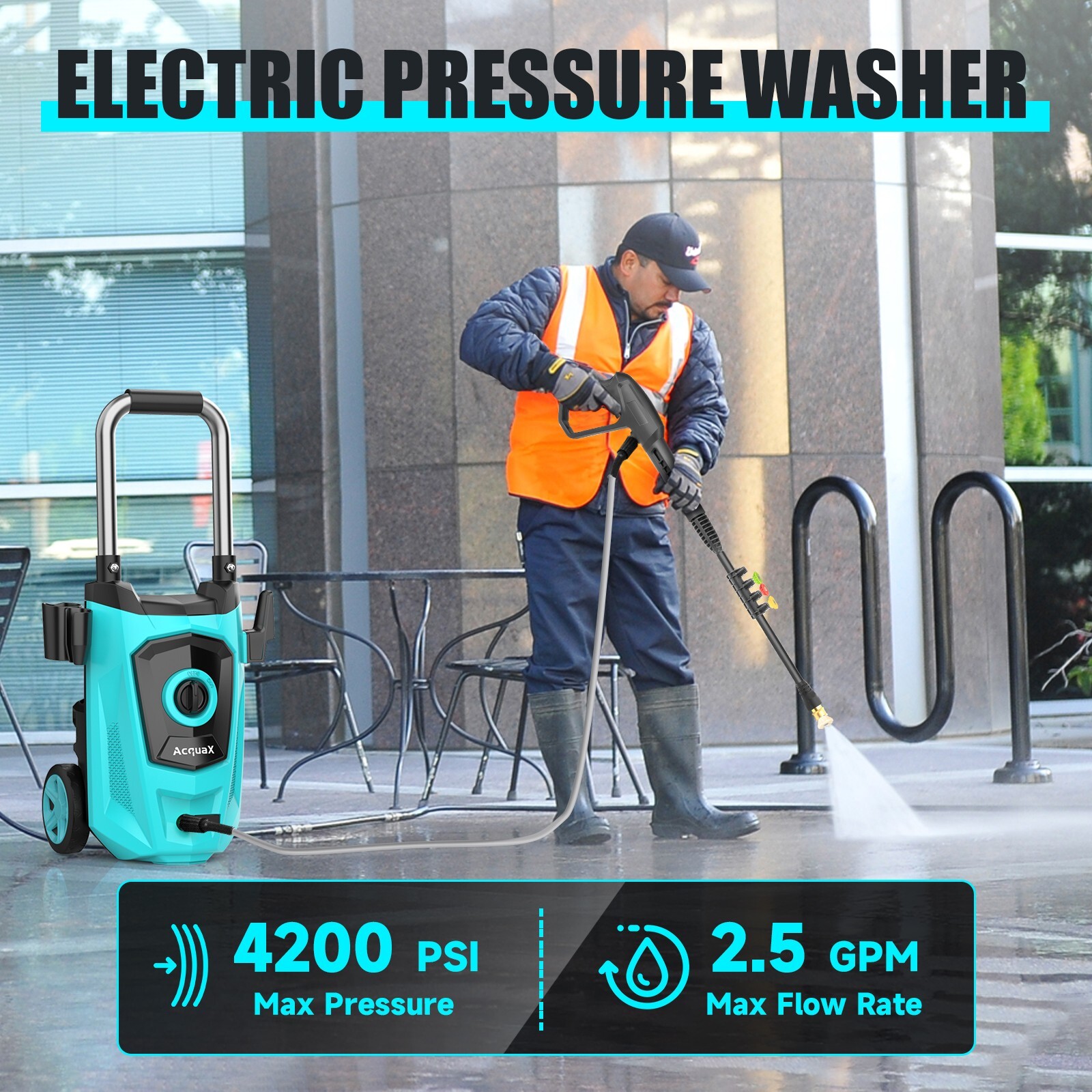 Acquax Electric Pressure Washer Max 4200PSI 2.5 GPM High Power Washer TPU Hose