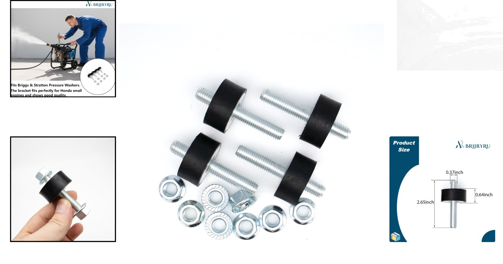 4 Piece Zinc-Coated Engine Mounting Kit for Pressure Washers – Reduce Vibration