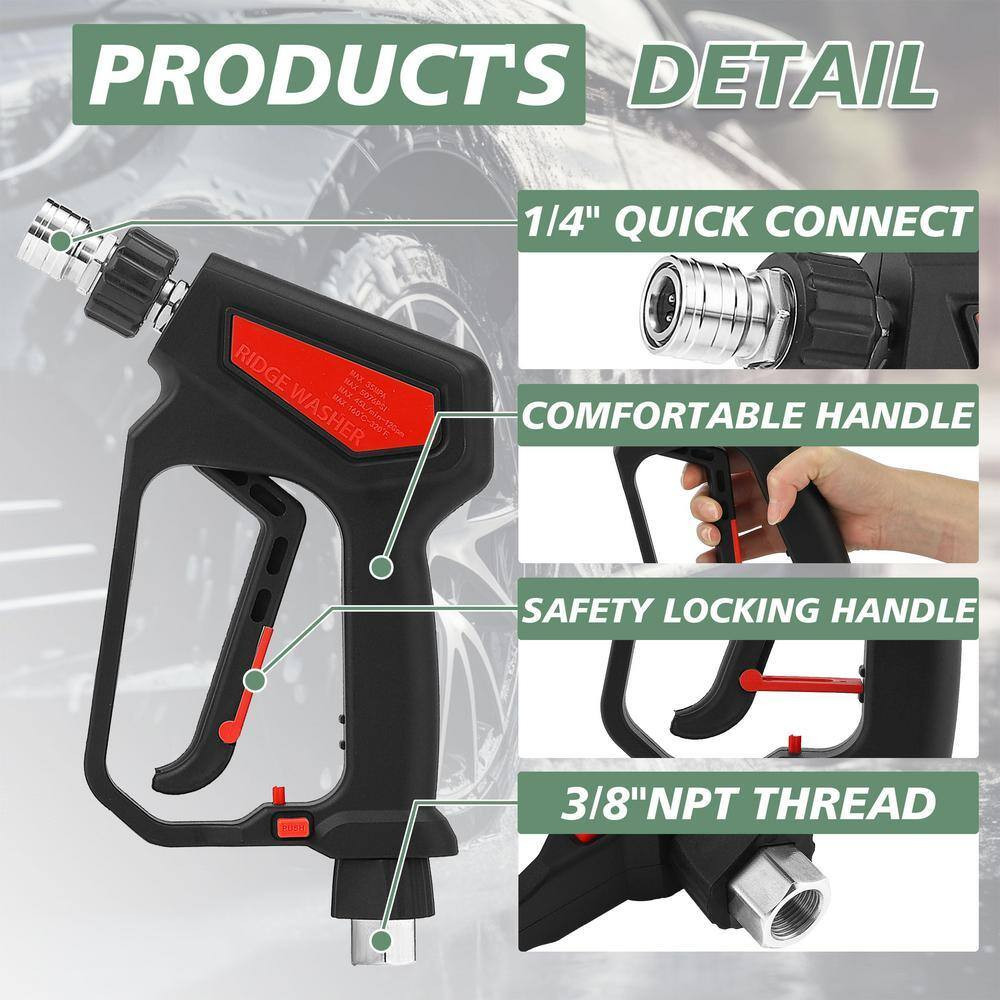5000 PSI 1/4″ Quick Connect Pressure Washer Gun, 12 GPM, Power Washer Gun with S