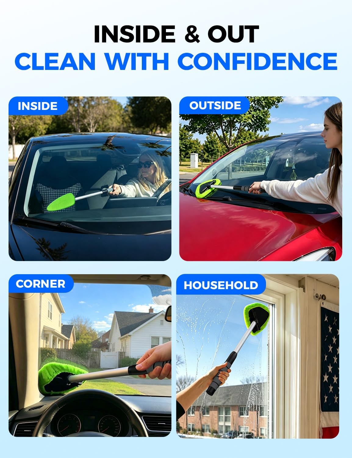 XINDELL Windshield Cleaner Tool – Car Interior Window Cleaning Kit with Exten…