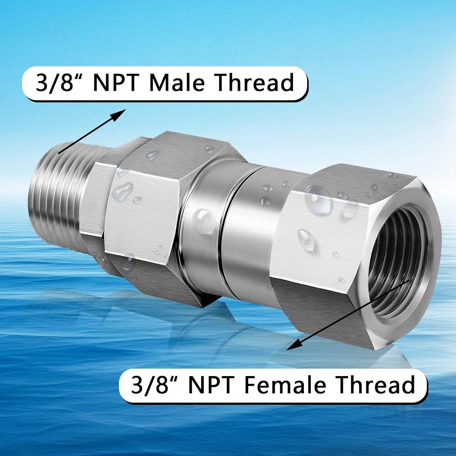 3/8 NPT Pressure Washer Swivel Fitting, anti Twist 3/8 Male to Female Stainless