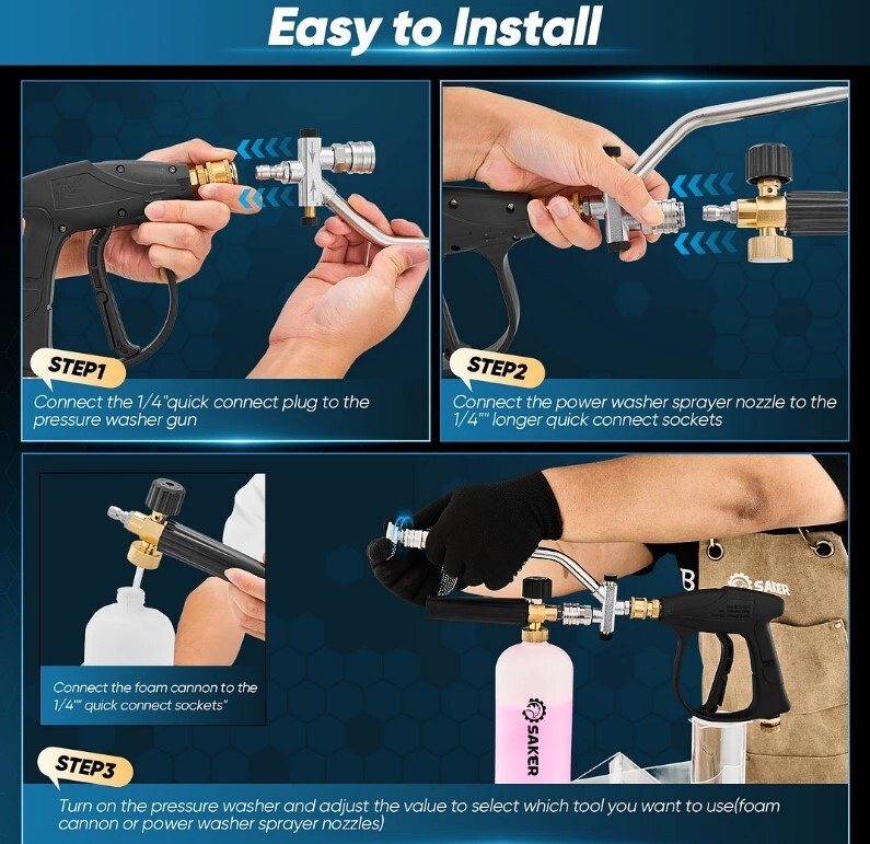 Saker Foam Cannon Dual Connector Accessory Pressure Washer Gun – Car Wash Etc.