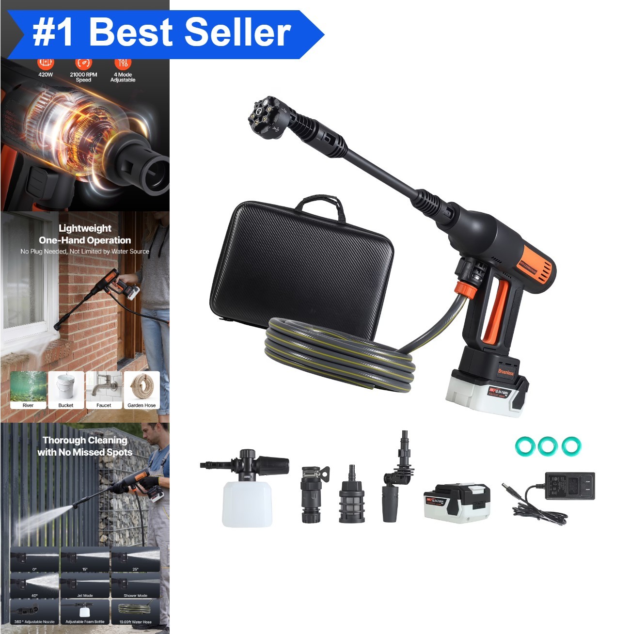 Cordless Pressure Washer 1200 PSI Portable Handheld with Brushless Motor Dual