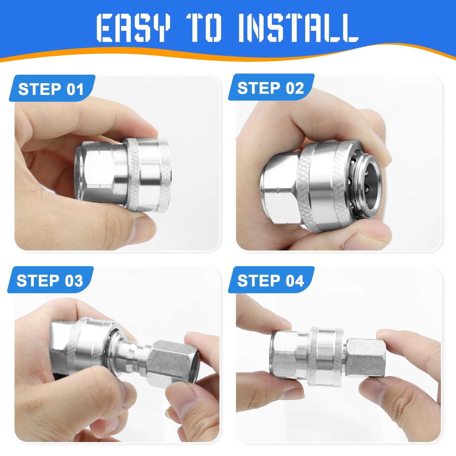 8 Pack 3/8 Inch Pressure Washer Quick Connect Fittings Pressure Washer Couplers