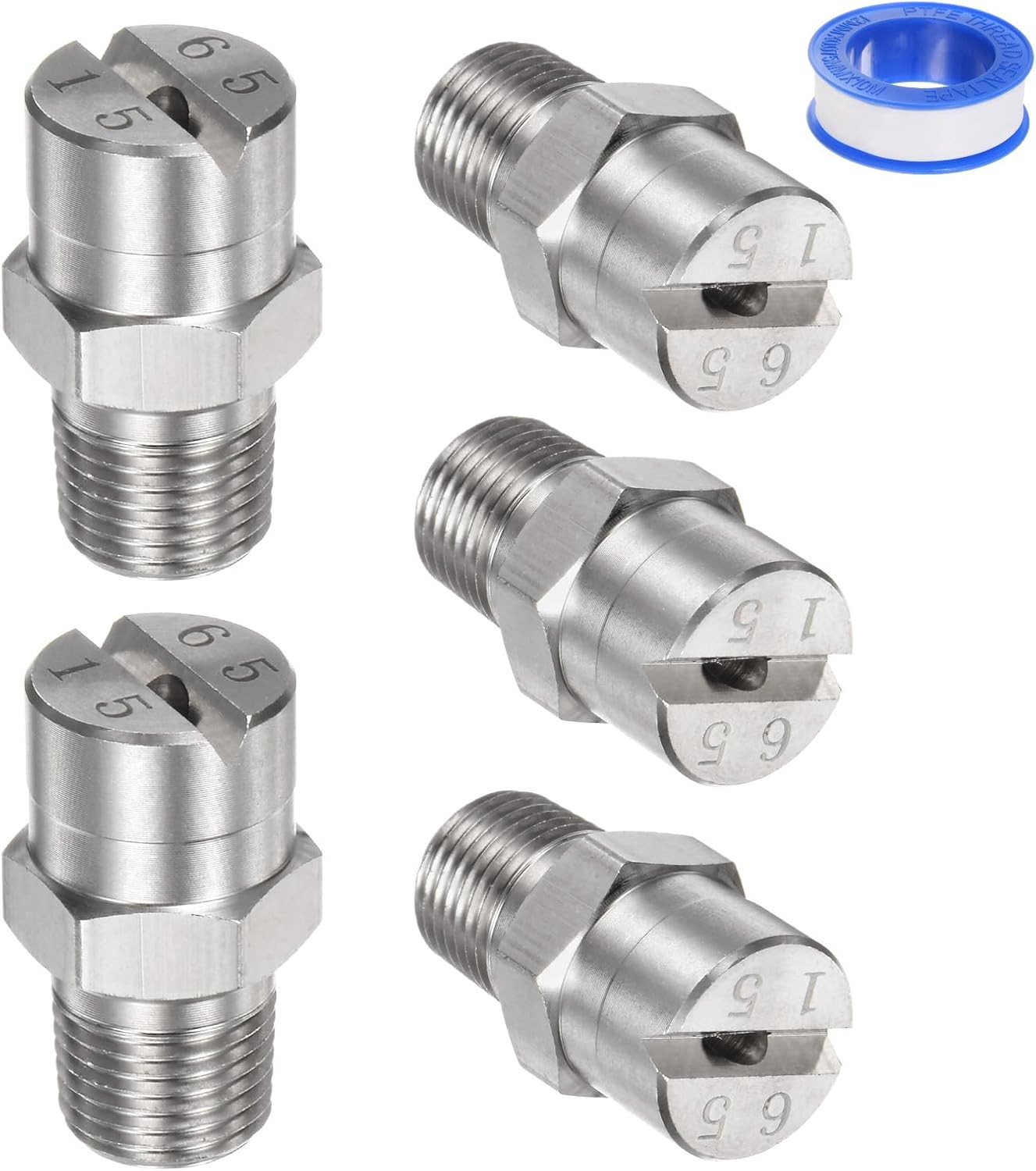 5-Pack Flat Fan Spray Tip 65 Degree 1/8BSPT Male Stainless Steel Pressure