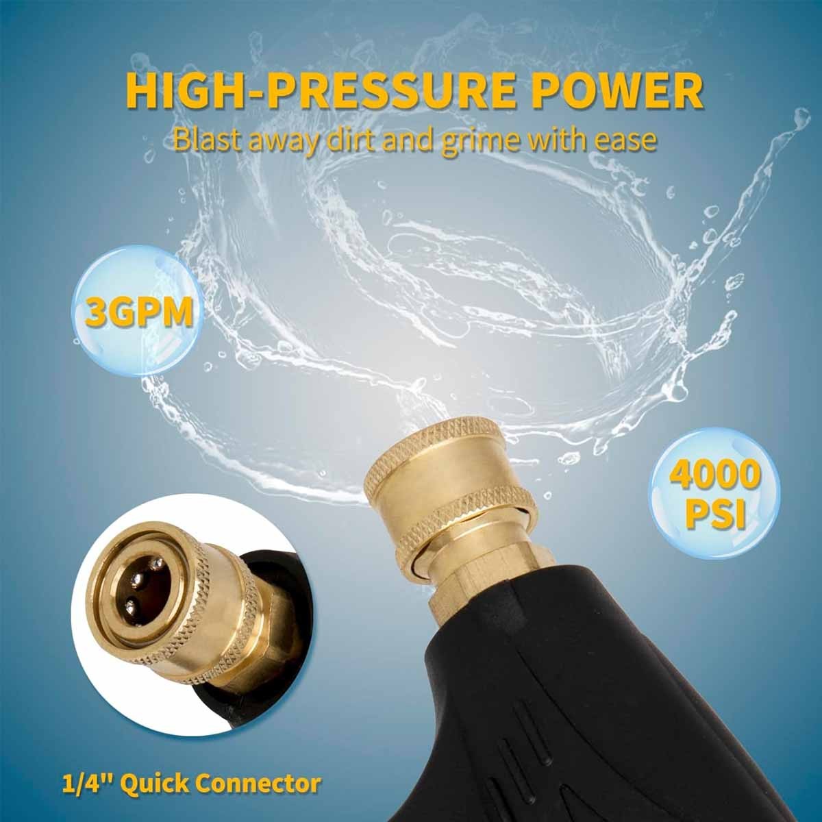 1/4″ High Pressure Washer Gun 4350 PSI Car Wash Foam Spray w/ M22-14mm Connector
