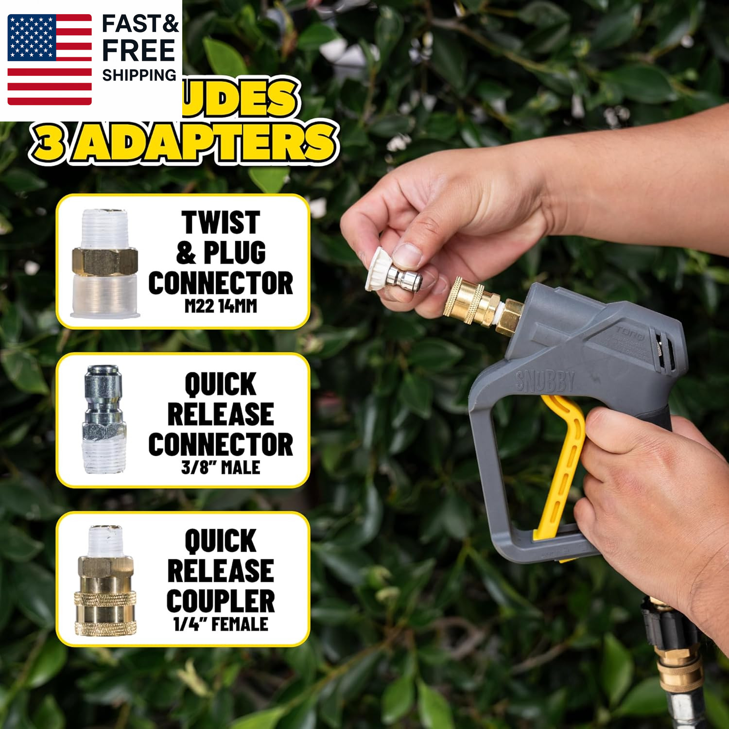 Snubby Pressure Washer Gun with Foam Cannon Attachment – Short Handle for Gas an