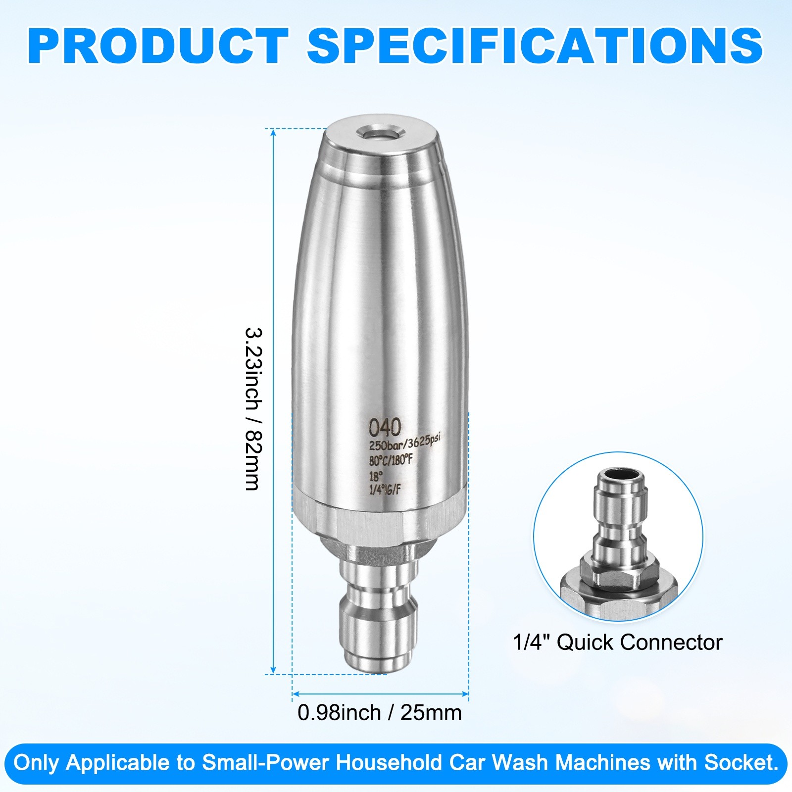 1-Pack Pressure Washer Turbo Nozzle Tips Set, 360° Rotating, 4 GPM [Silver]