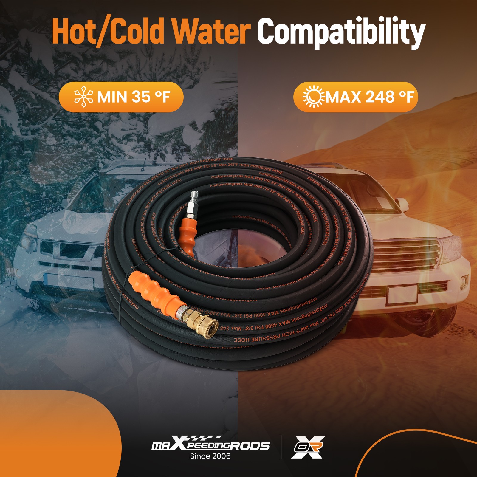 150FT Pressure Washer Hose 4800PSI Steel Wire Braid w/ 3/8″ M22-14mm Adapter