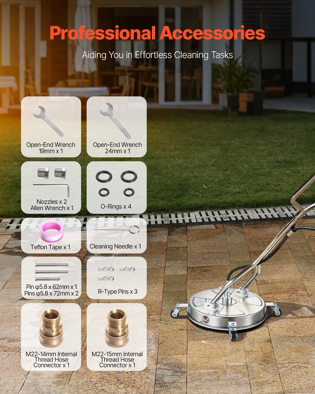 Professional 4000 PSI Stainless Steel Surface Cleaner with Dual Handle & Wheels