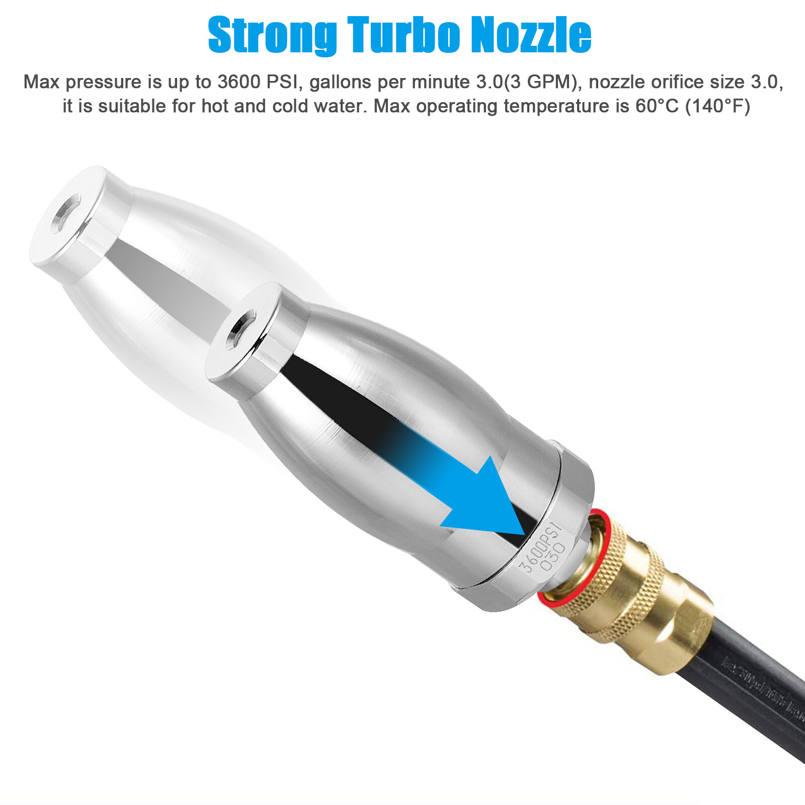 3600PSI Pressure Washer Turbo Rotating 3.0 GPM Nozzle w/1/4 Inch Quick Connect