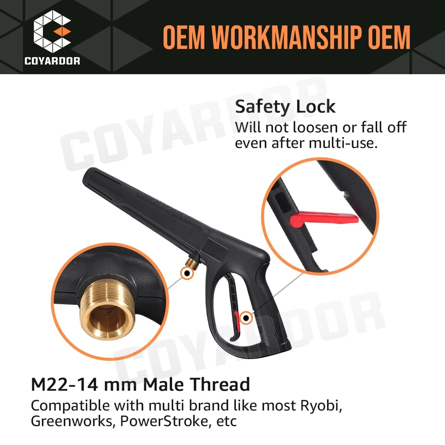 COYARDOR 2320 psi Pressure Washer Gun & Extension Wand M22-14mm/15mm