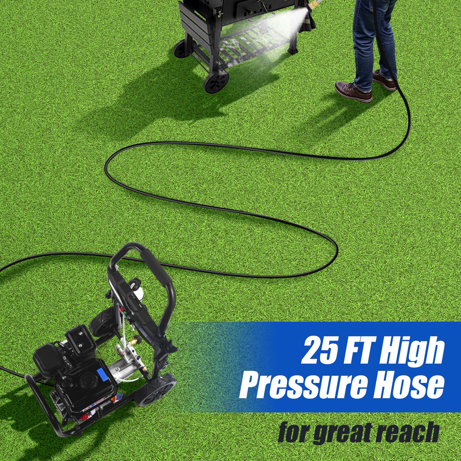 Efurden Gas Powered Pressure Washer 3500PSI 2.3GPM with Soap Tank&4 Nozzle Set
