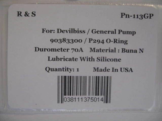 Devilbiss / General Pump 90383300, P294 O-Ring / R&S 113GP / Buna N Mat.