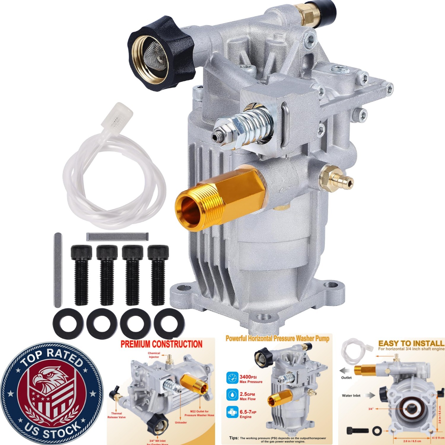 Easy-Connect Pressure Washer Pump – 3400 PSI, 2.5 GPM, Complete with Accessories