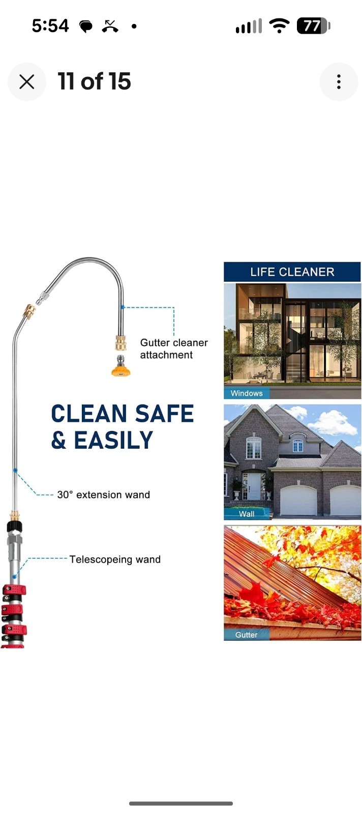 21 FT ~Pressure Washer Telescoping Aluminum Wand w/ Nozzle for Roof Fence Window