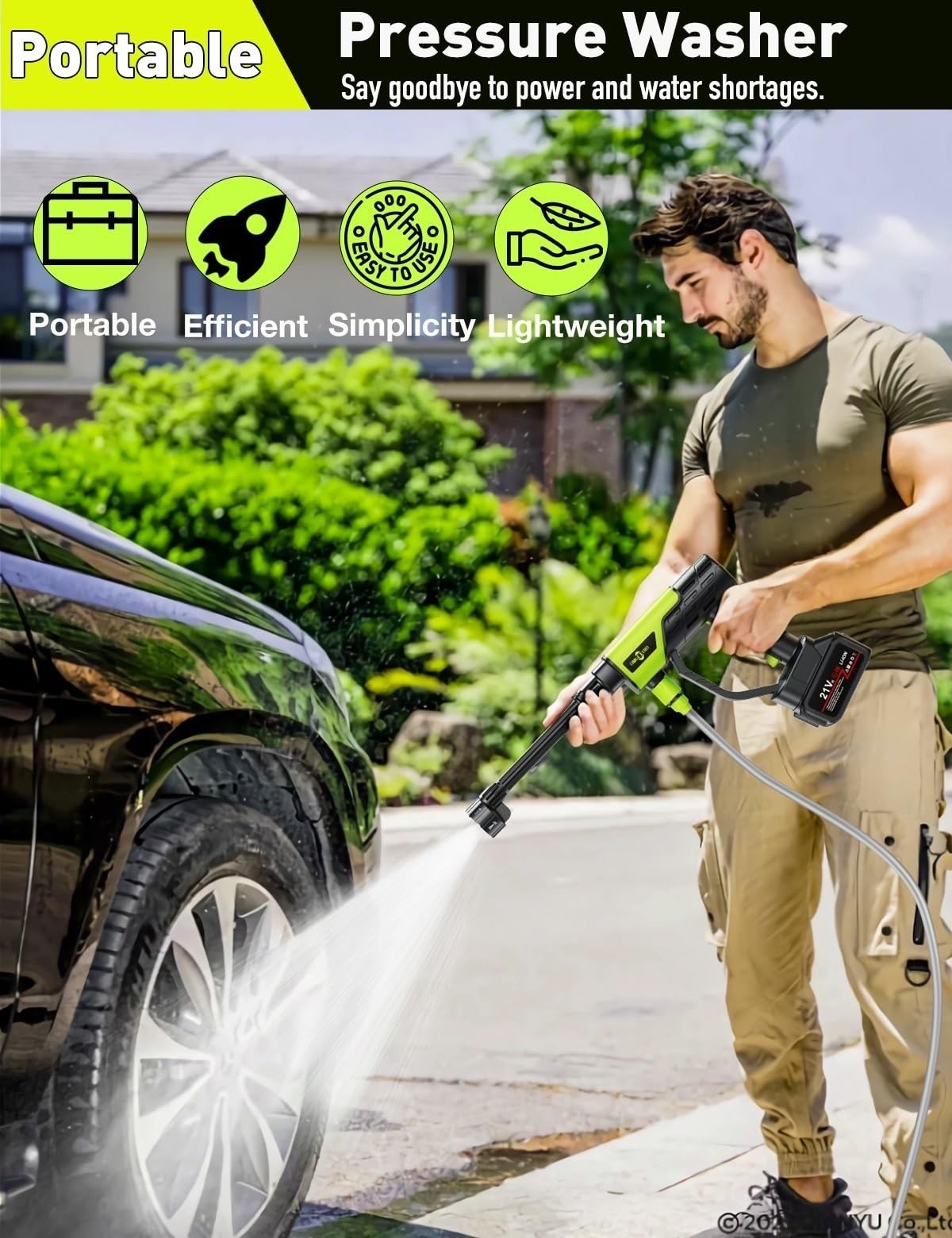 Lightweight Cordless Car Washer – Portable 6-in-1 Nozzle, Battery Powered, Ideal