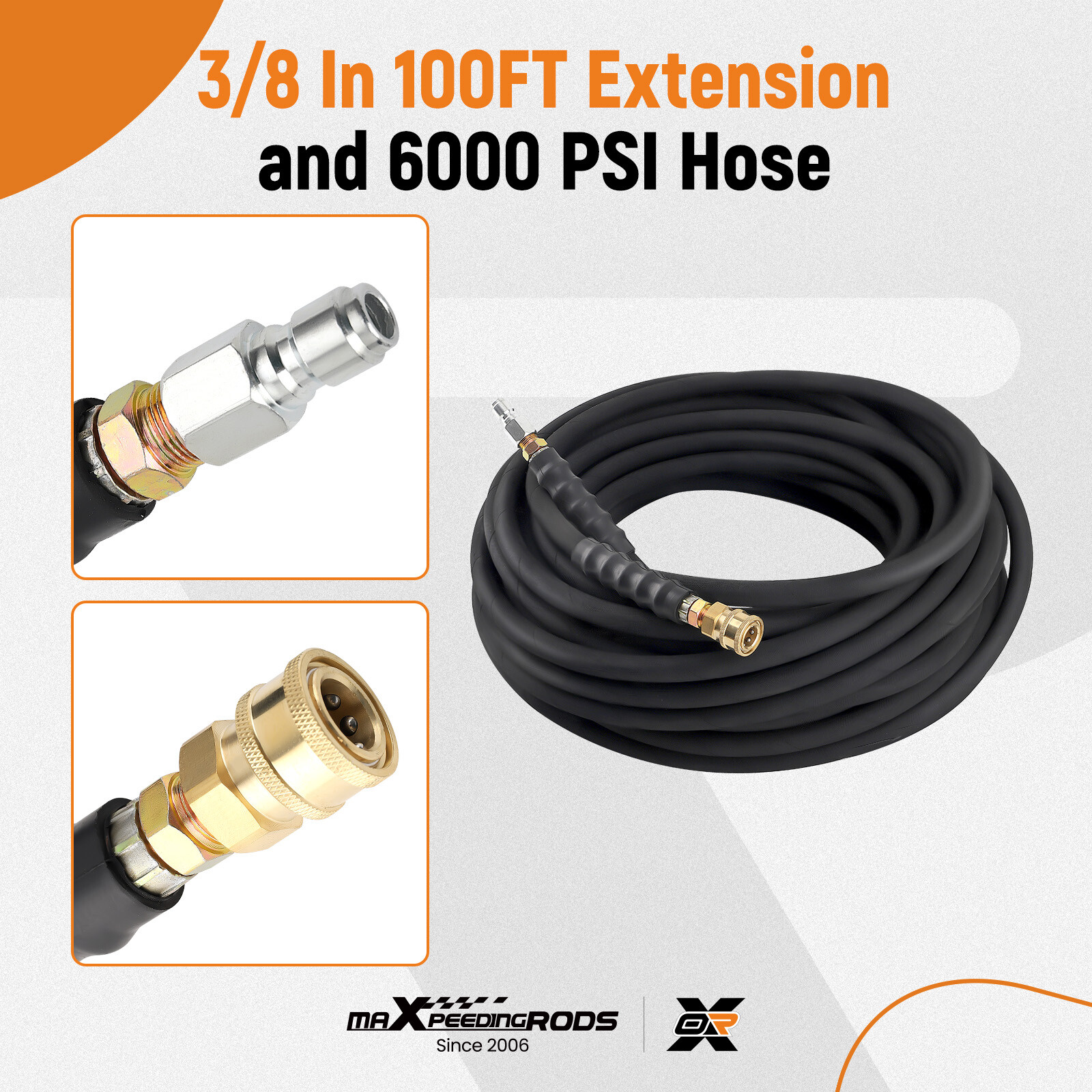2 Wire Braid 6000psi HighTem Water Pressure Washer Hose Non-Marking 3/8″ x 100ft