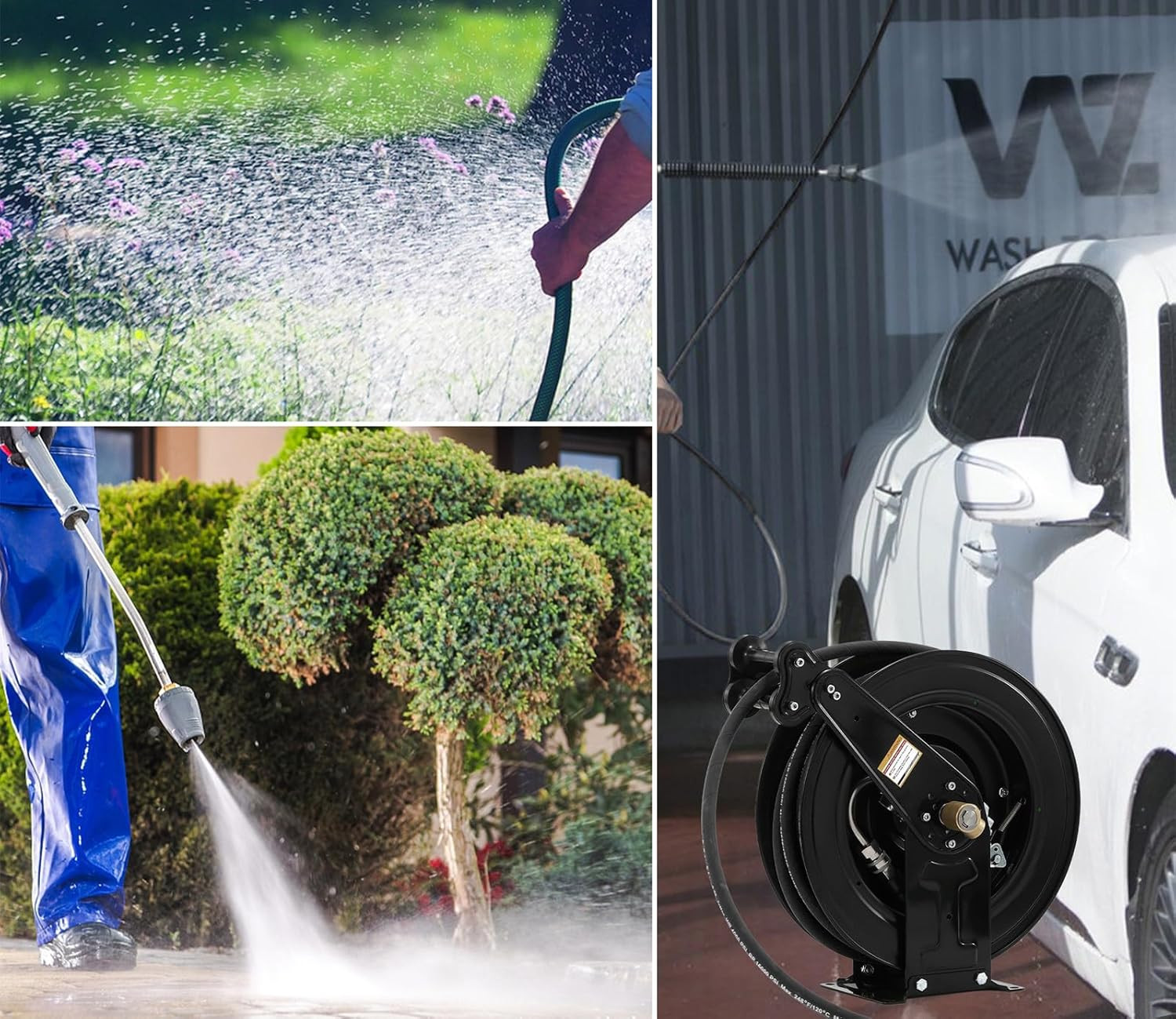 Retractable Pressure Washer Hose Reel, Heavy Duty Steel Professional Power Wash