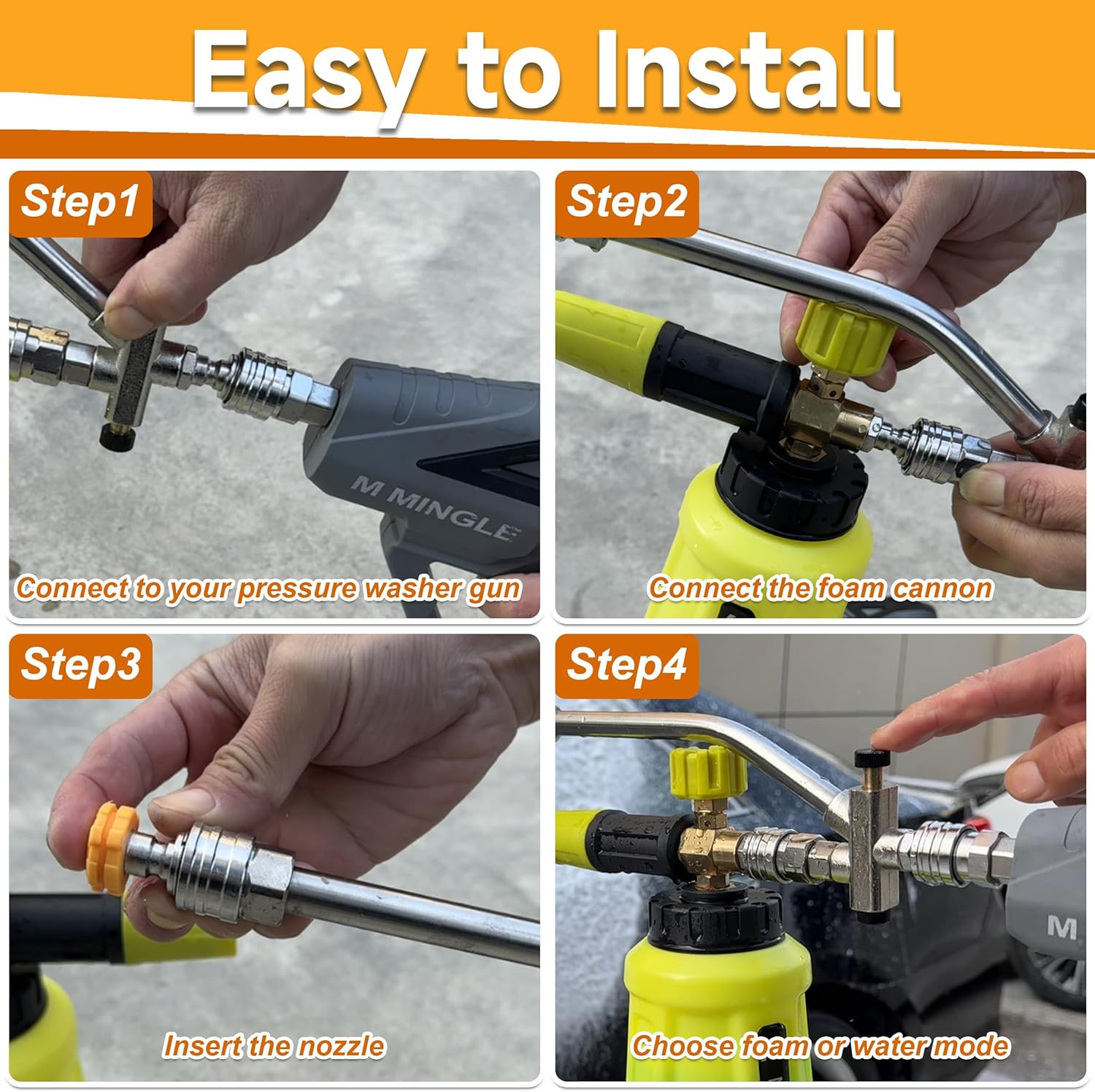 M MINGLE High Pressure Washer Gun with Foam Cannon, Foam Cannon Dual Connector A