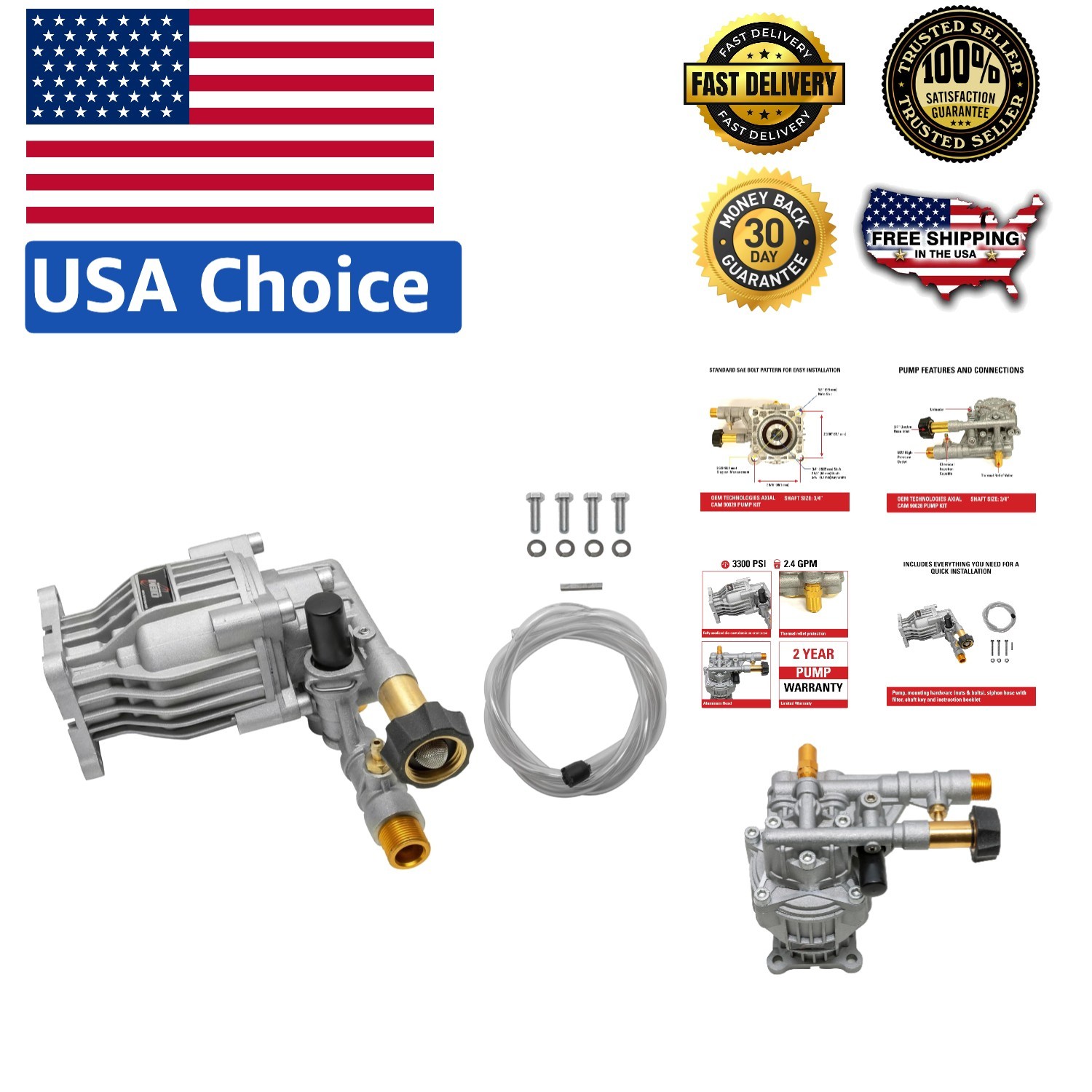 High-Efficiency OEM Technologies 3300 PSI Pressure Washer Pump Kit, 2.4 GPM