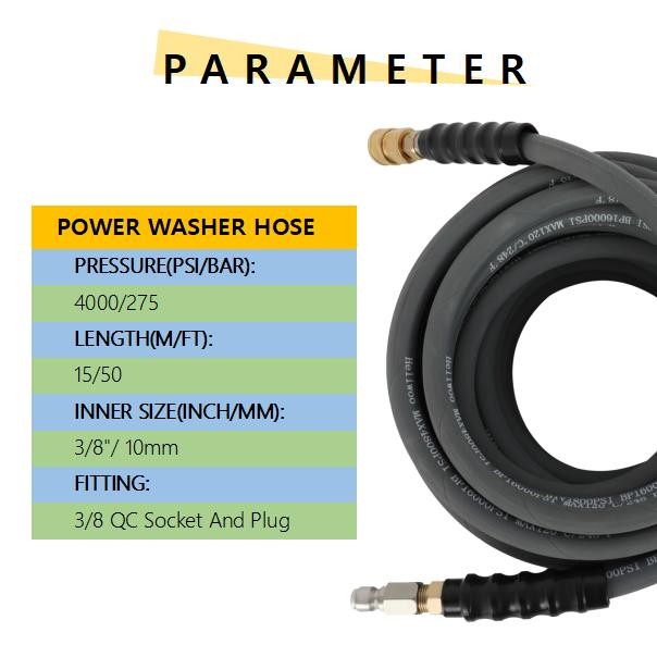 3/8″ 4000 PSI Pressure Washer Hose 50ft Gray Non-Marking Gray With Couplers