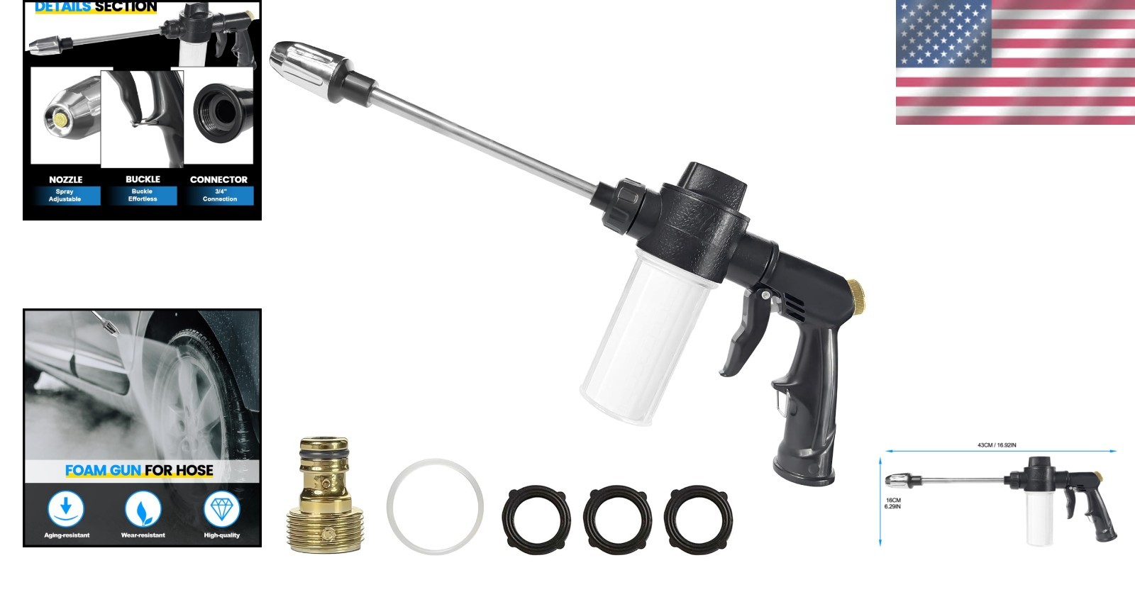 High Pressure Foam Gun for Garden Hose, Car Wash Soap Sprayer with 3.5Oz/100Cc P