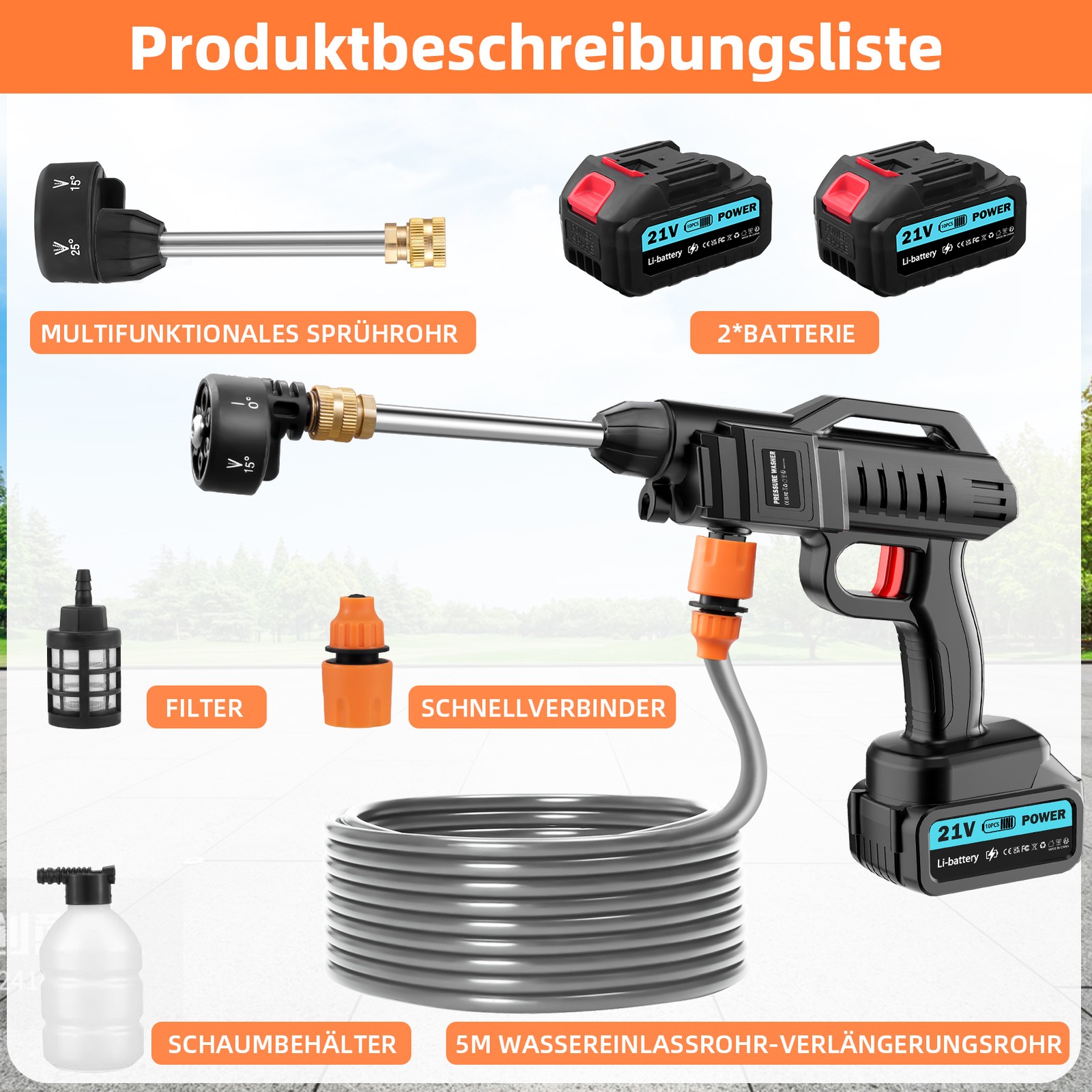 Portable Cordless Electric High Pressure Water Spray Gun Car Washer Cleaner Tool