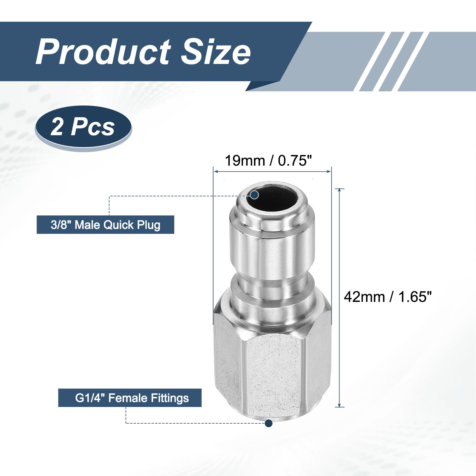 2Pcs Pressure Washer Adapter 3/8″ Male Quick Plug to G1/4″ Female Fittings