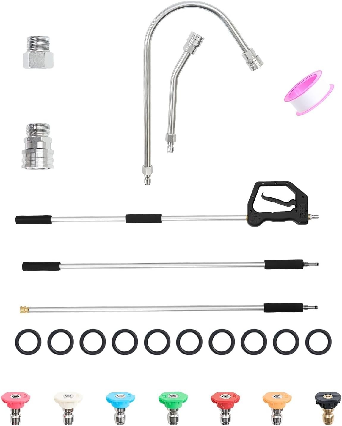 9 FT Telescoping Pressure Washer Extension Wand with 7 Nozzles for High Cleaning