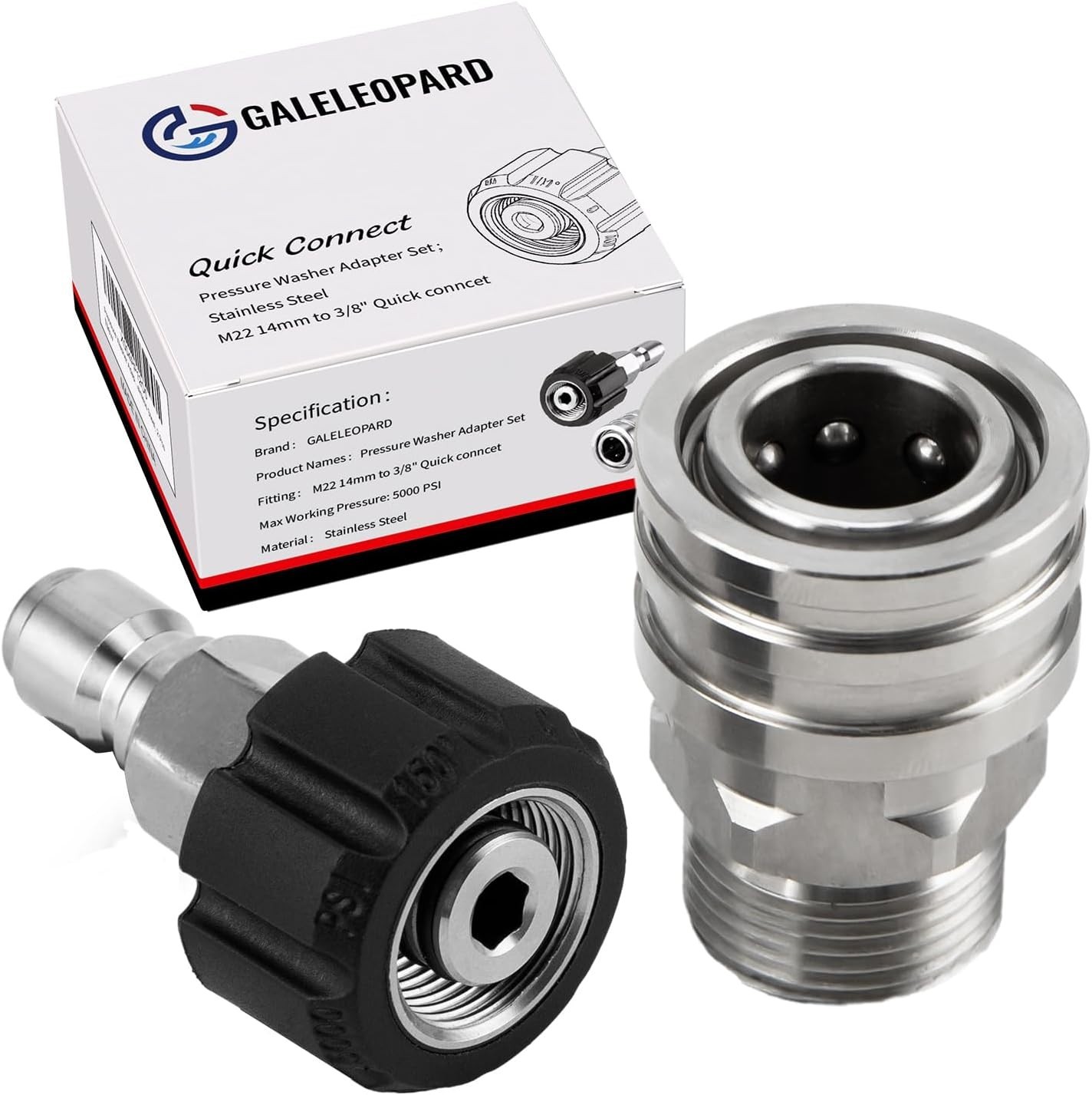 M22 14mm to 3/8″ Pressure Washer Adapter Set, 2 Pack | M22 14mm to 3/8″ Quick…