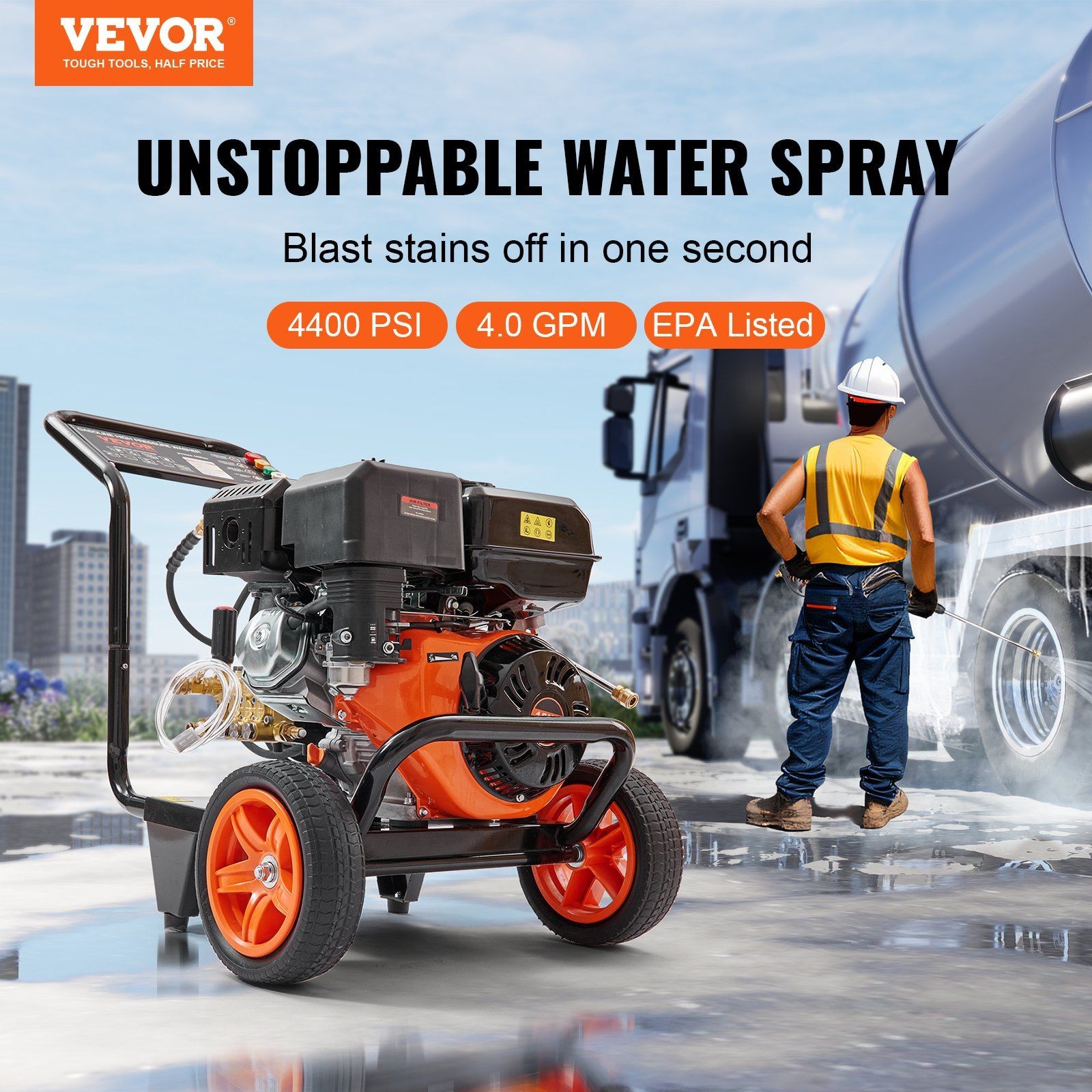 4400PSI 4.0GPM Gas Powered Cleaner with Steel Pump and Lance