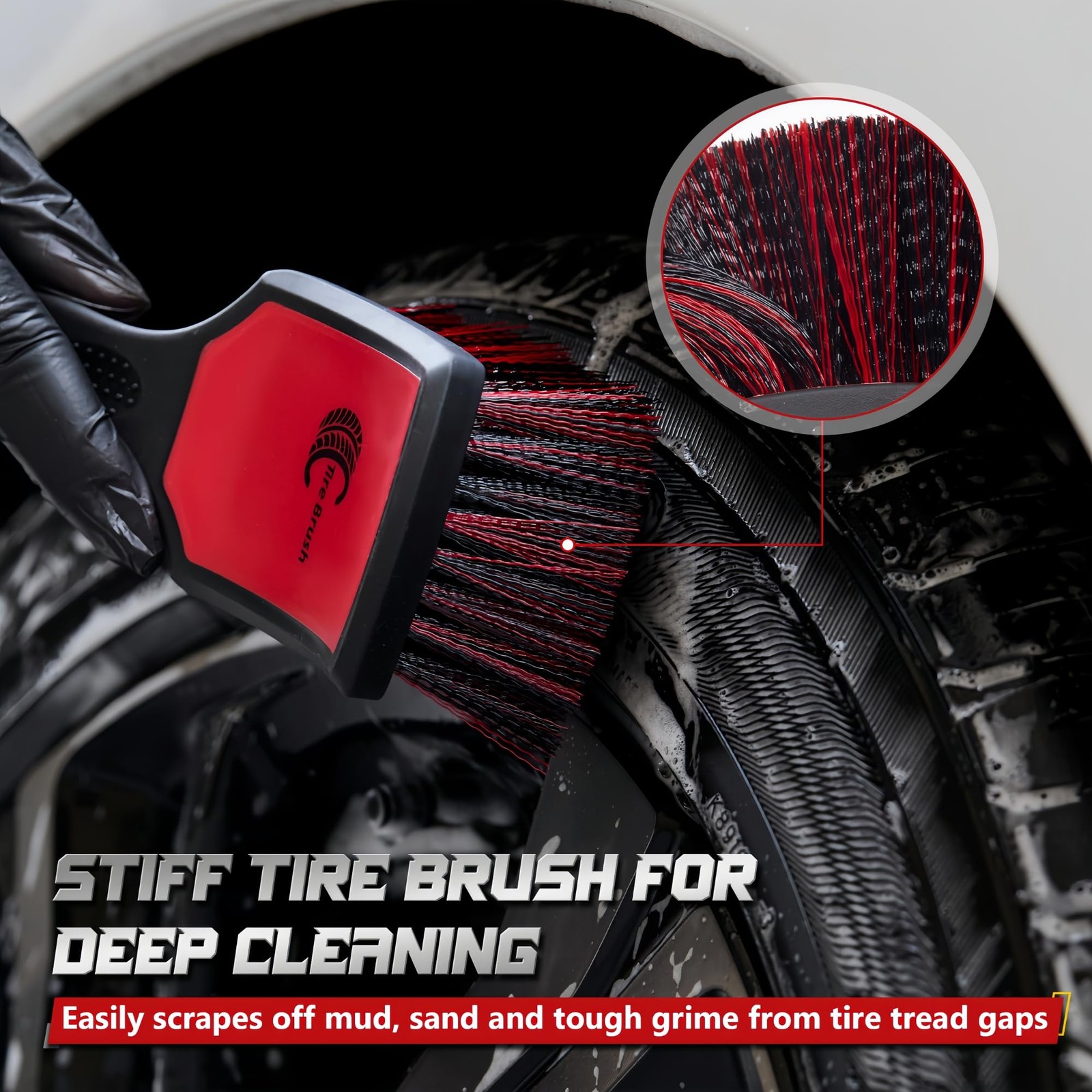 BMLEI Wheel & Tire Brush Set, 2 Pack Car & Cleaner Red&black