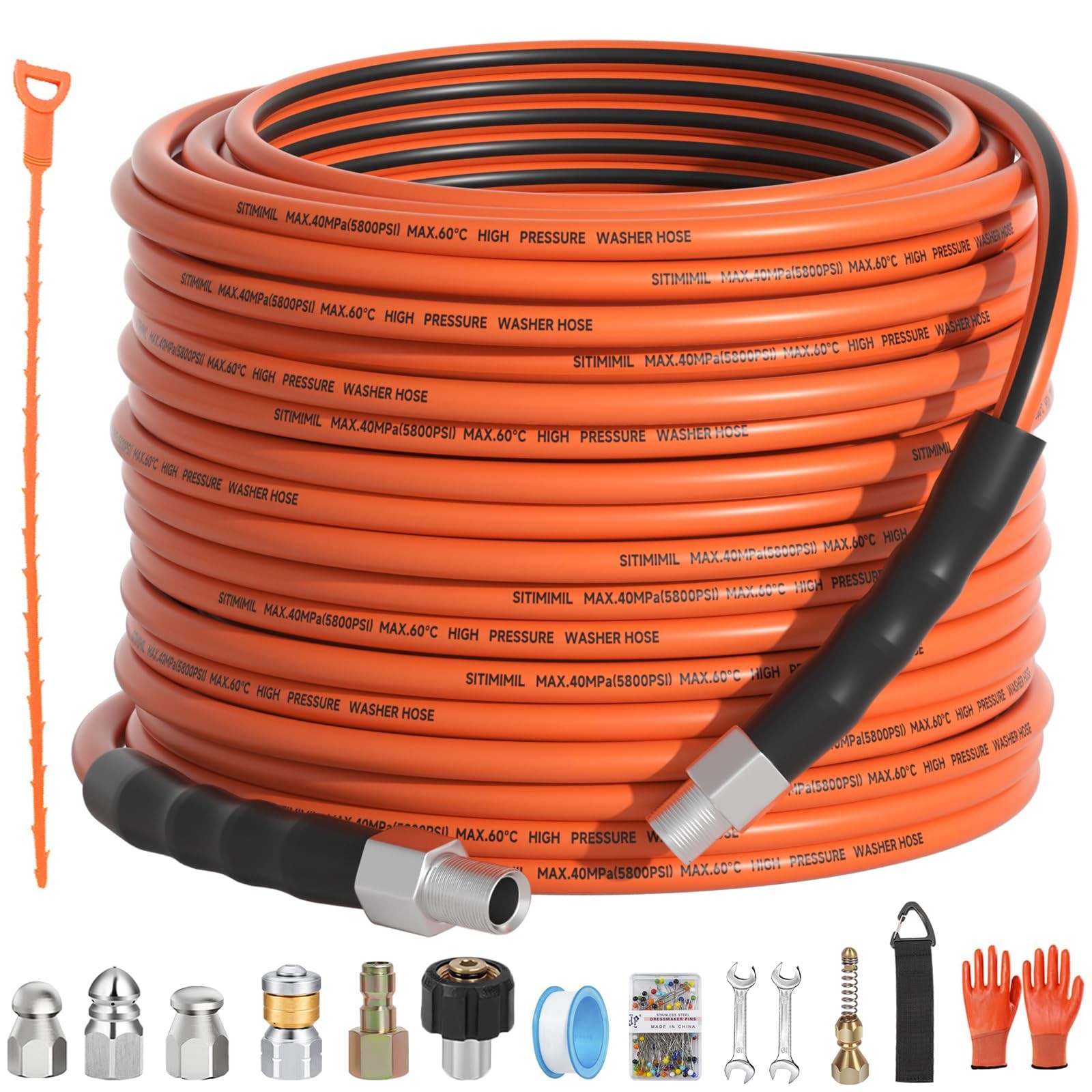 Sewer Jetter Kit for Pressure Washer 100FT,5800psi Drain Cleaner Hose 1/4 Inc…