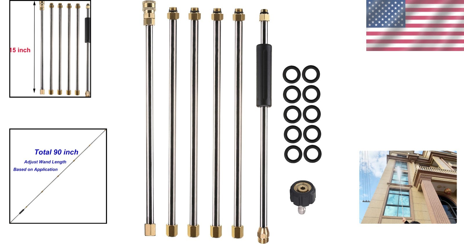 Versatile 90-Inch Power Washer Extension with Stainless Steel & Brass Fittings