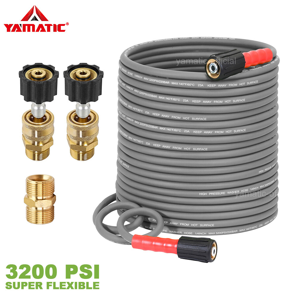 YAMATIC Super Flexible Pressure Washer Hose 1/4″ Hose M22-14mm Quick Connectors