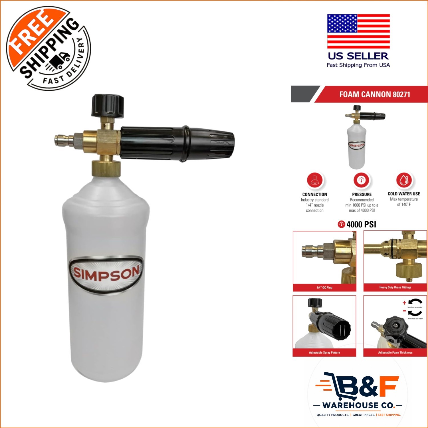 Professional 1L Foam Cannon with Quick Connector for Pressure Washers