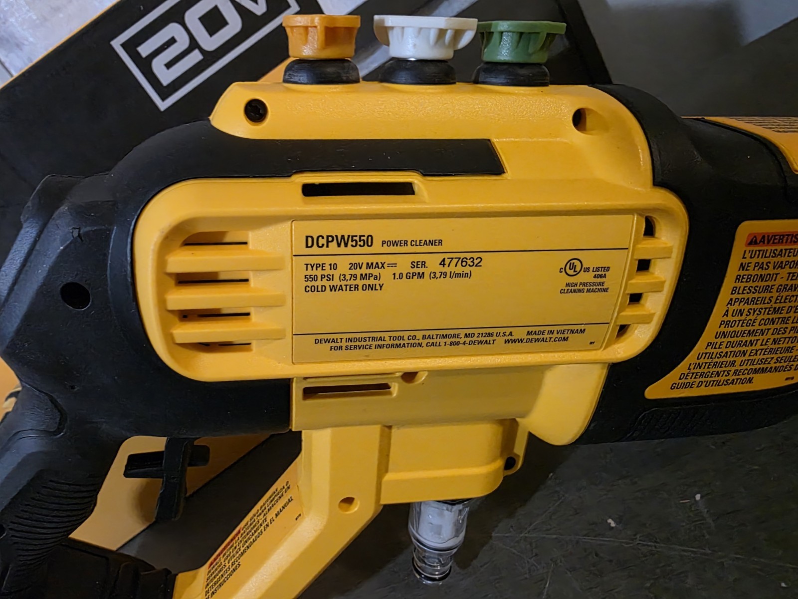DEWALT 20V MAX 550 PSI Cold Water Power Cleaner (TOOL ONLY) DCPW550B