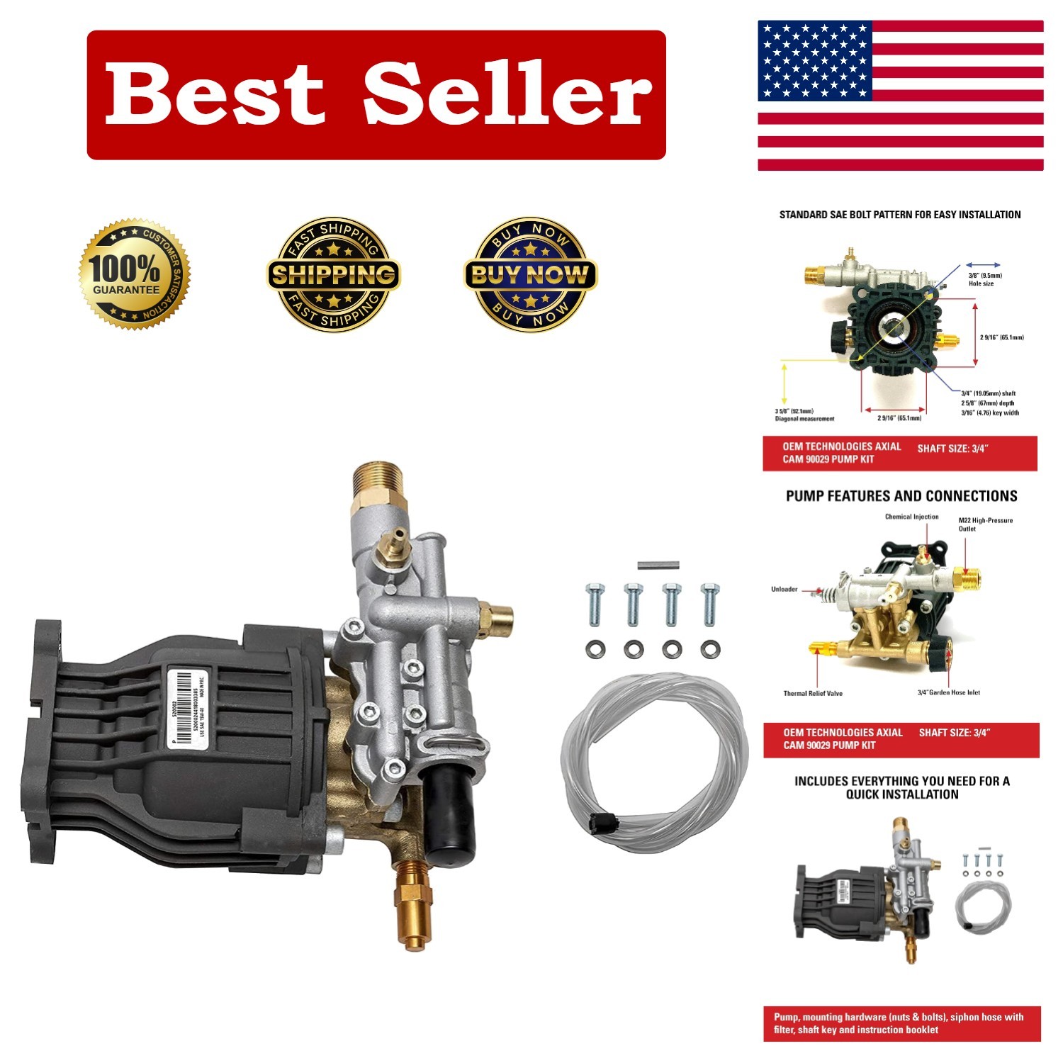Durable 3400 PSI Pressure Washer Replacement Pump Kit for Gas Powered Machines