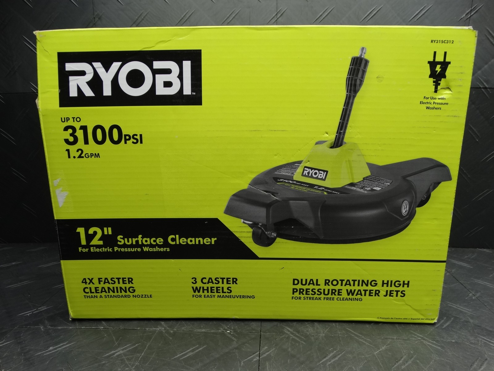 RYOBI 12 in 3100 PSI Electric Pressure Washer Surface Cleaner with Caster Wheels