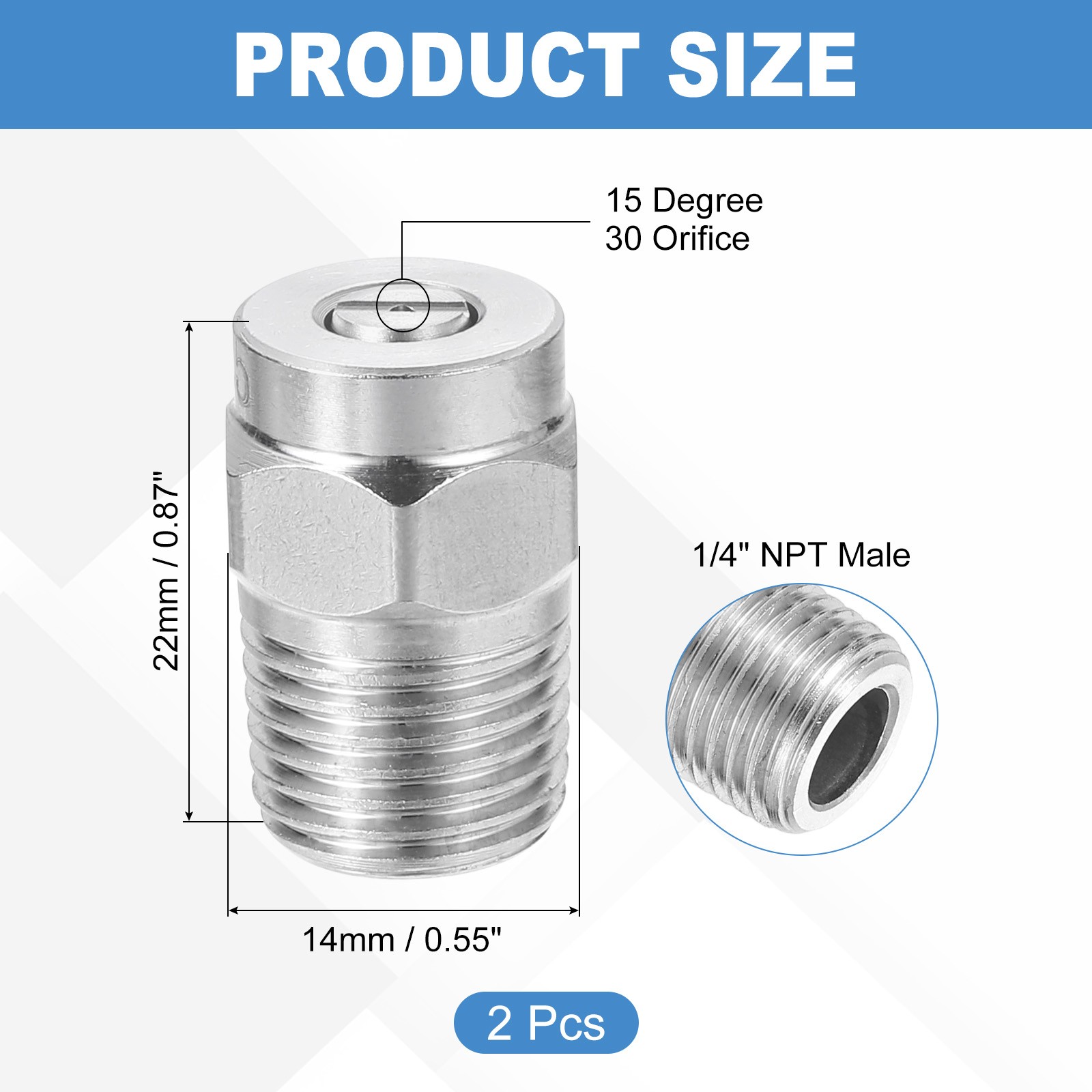 Surface Cleaners Tips Thread Nozzle, 1/4 Inch NPT Male, 030 Orifice, 15 Degree