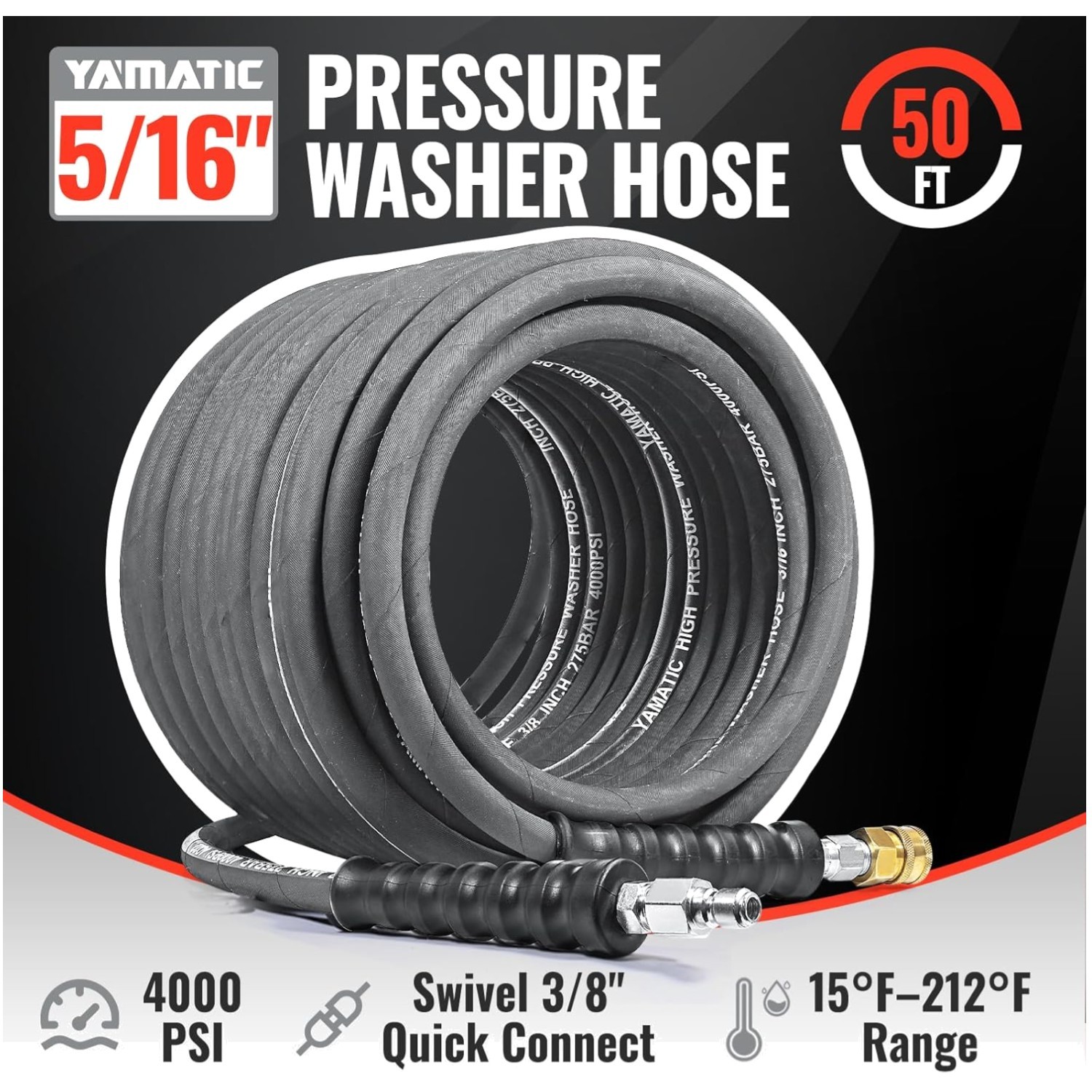 50FT 4000 PSI Steel Wire Braided Hot Water Power Washer Hose