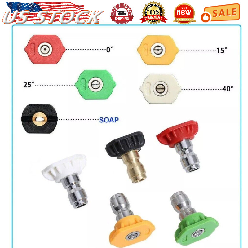 5pcs Pressure Washer Spray Tips Nozzles High Power Kit Quick Connect 1/4″ Set