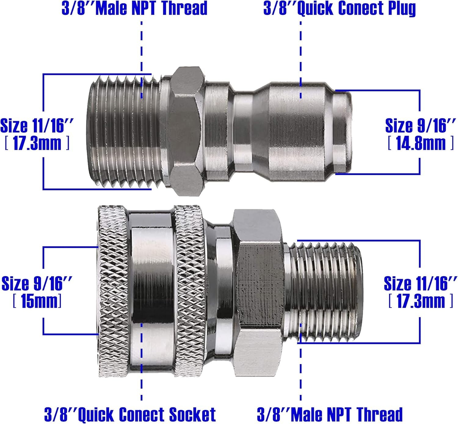 High Pressure Washer Ball Valve Kit 3/8″ Quick Connect 4500 PSI Stainless Steel