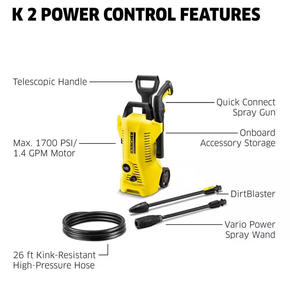 2000 Max PSI 1.45 GPM K 2 Power Control Cold Water Corded Electric Pressure Wash