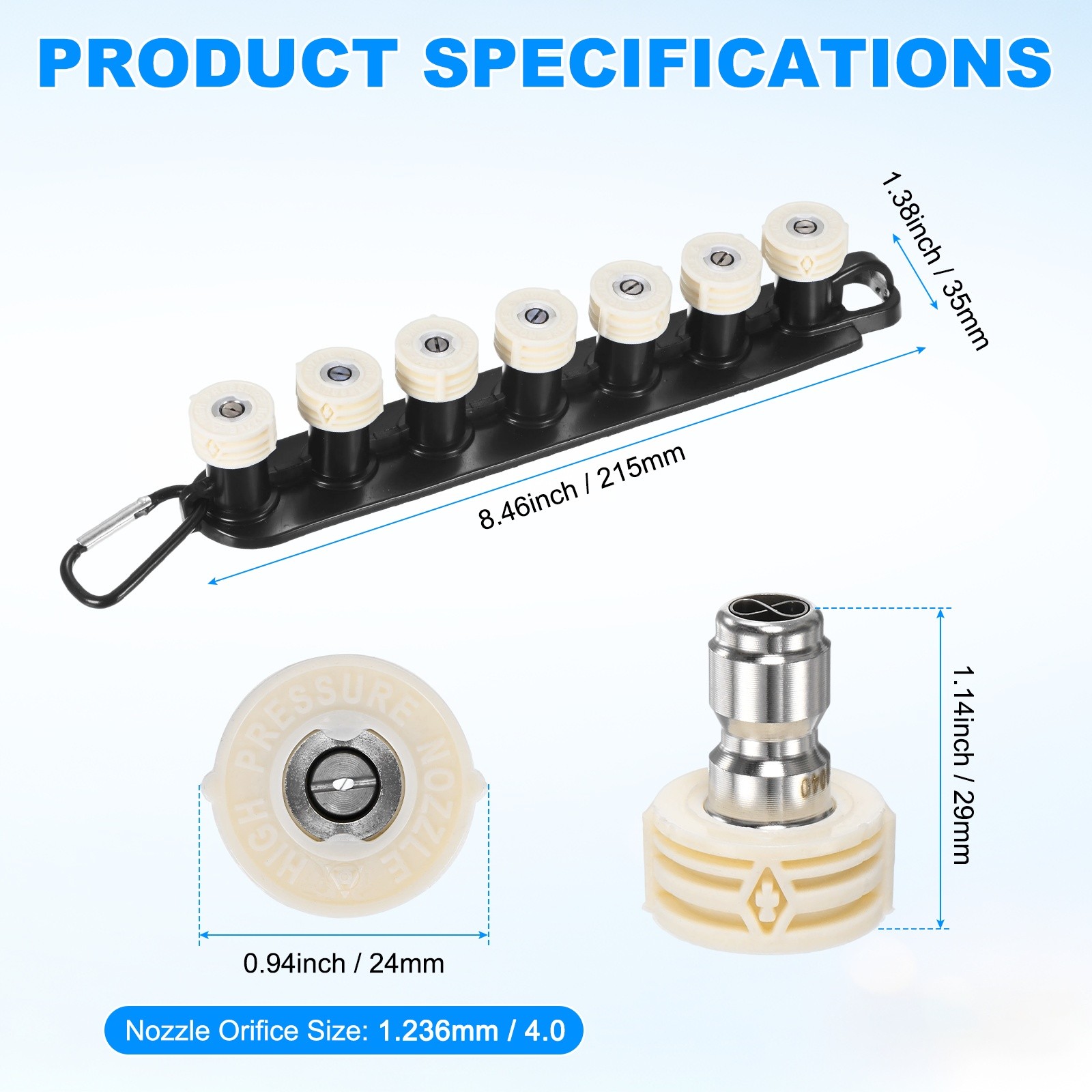 7-Pack 1/4″ Quick Connect, Orifice 4.0 Pressure Washer Tips with Holder [White]