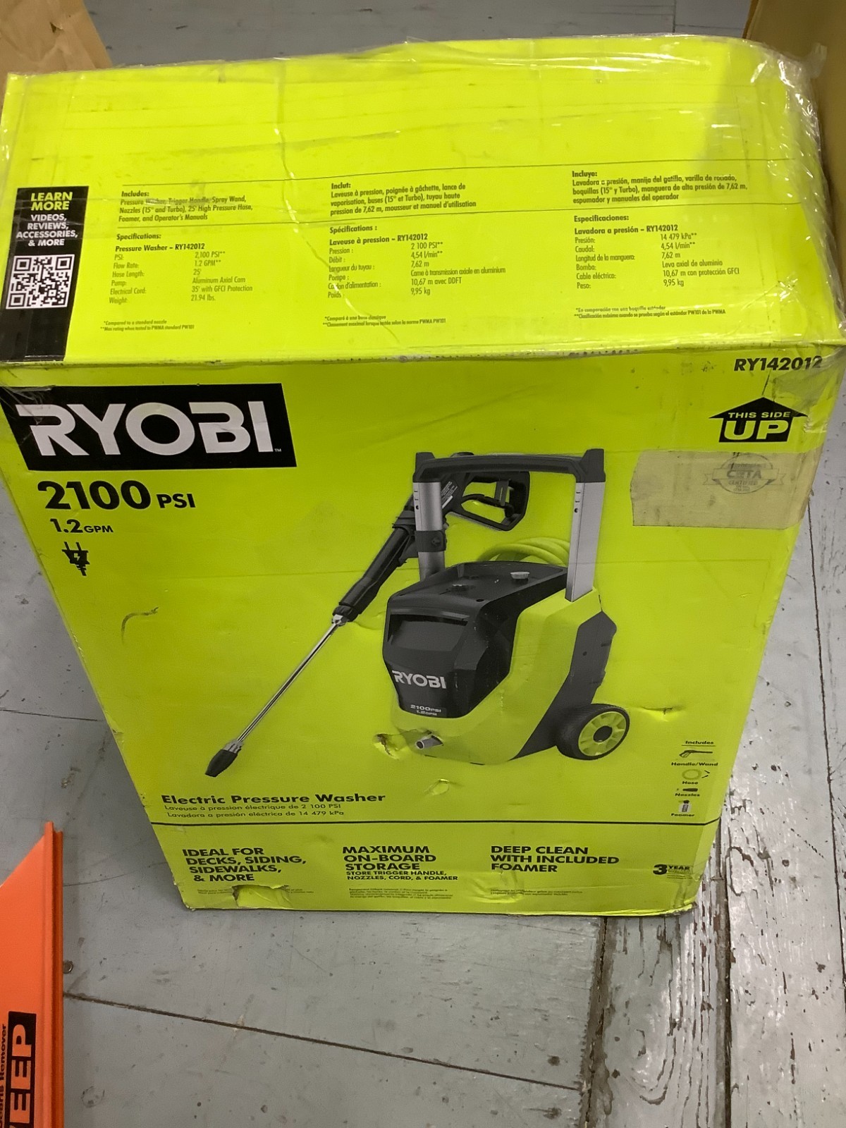 Ryobi RY142012 2100 PSI Corded Electric Cold Water Pressure Washer w/ Foamer