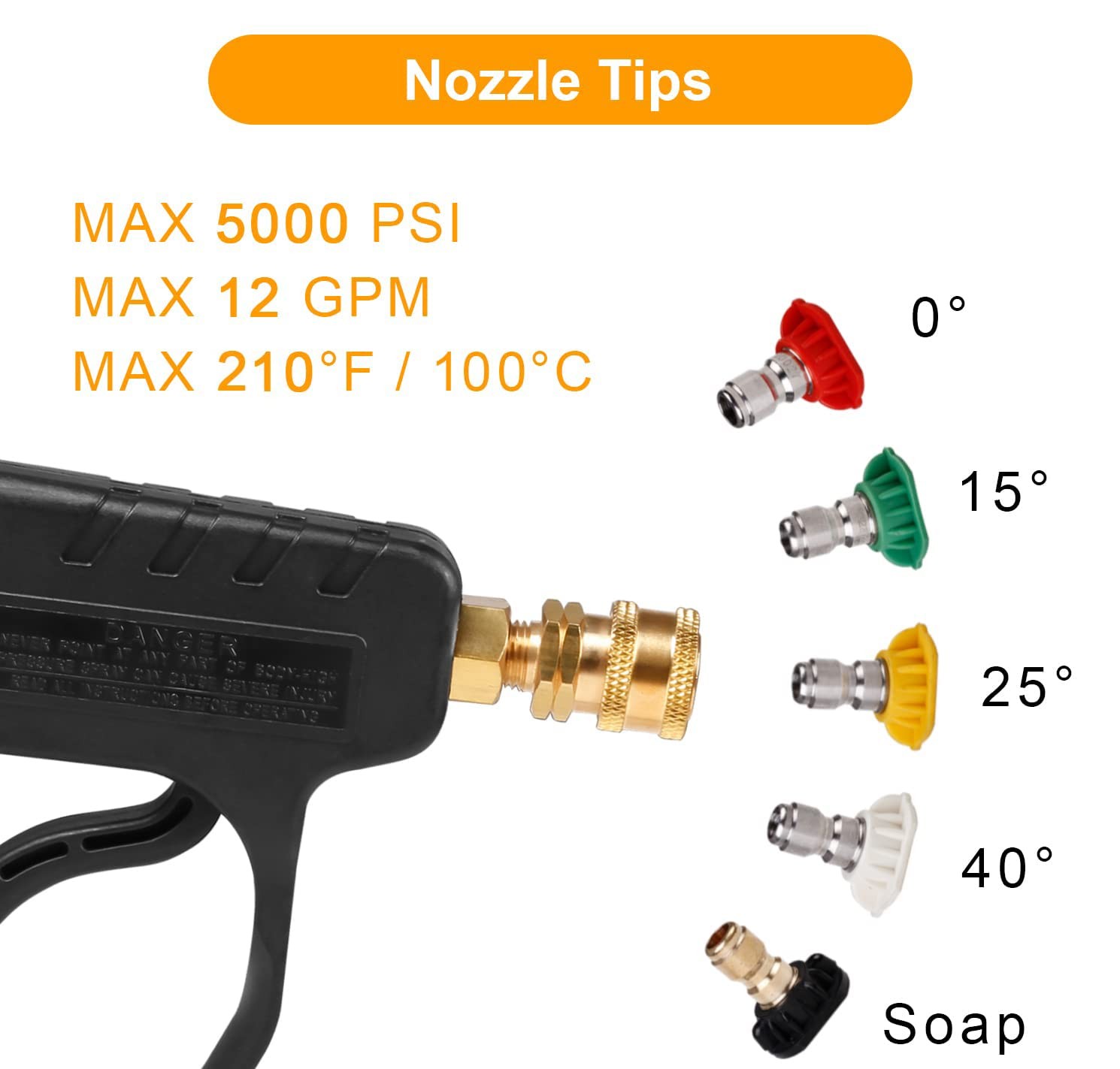 High Pressure Washer Short Gun, 5000 PSI 10.5 GPM Industrial Pressure Power W…